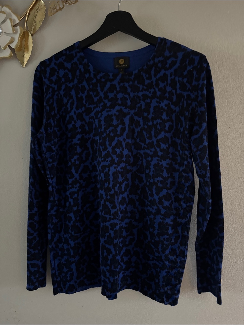 JM Collection Blue Knit Top with Black Label